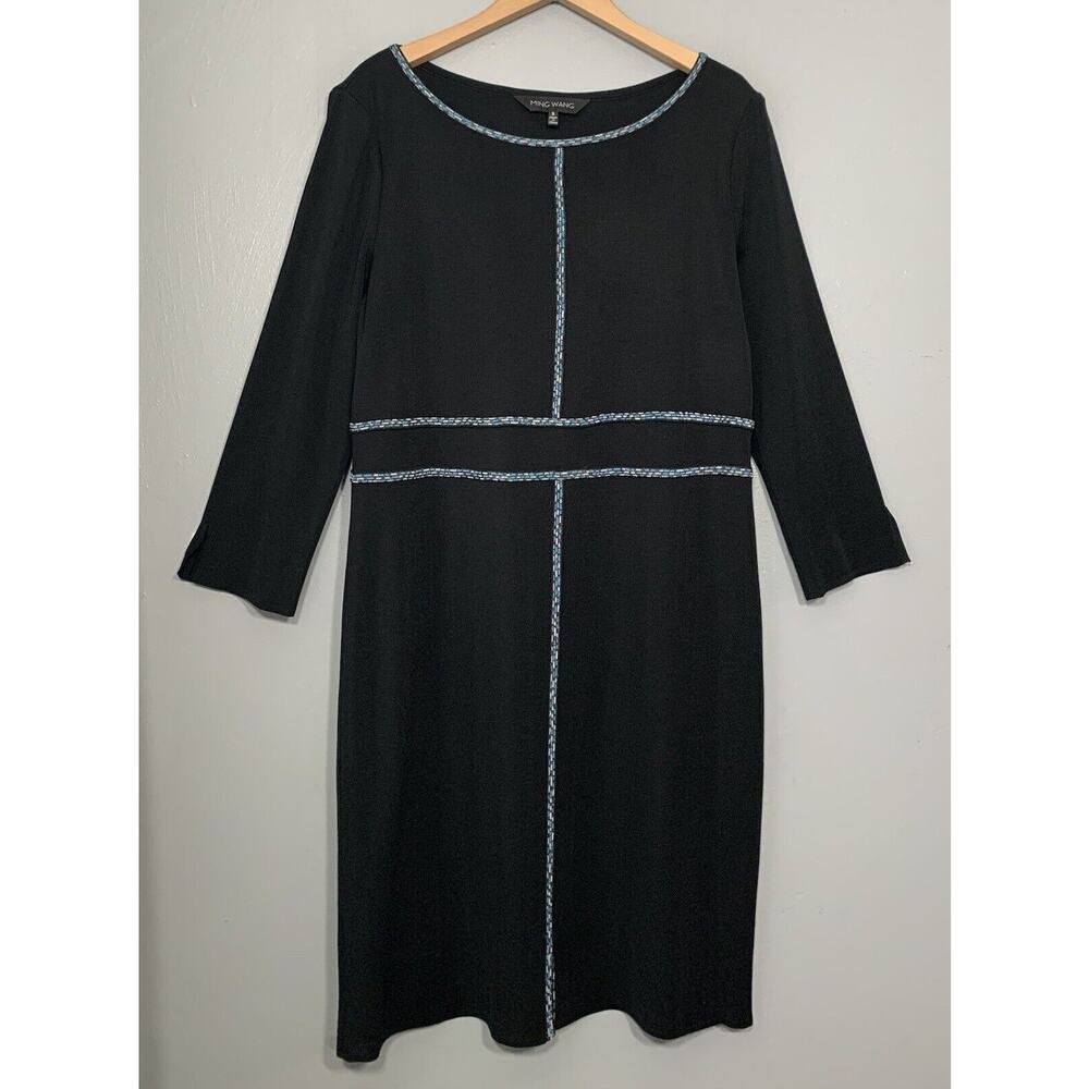 Ming Wang Size Small Black Shift Sweater Dress Dark Preppy Classic Artsy Office